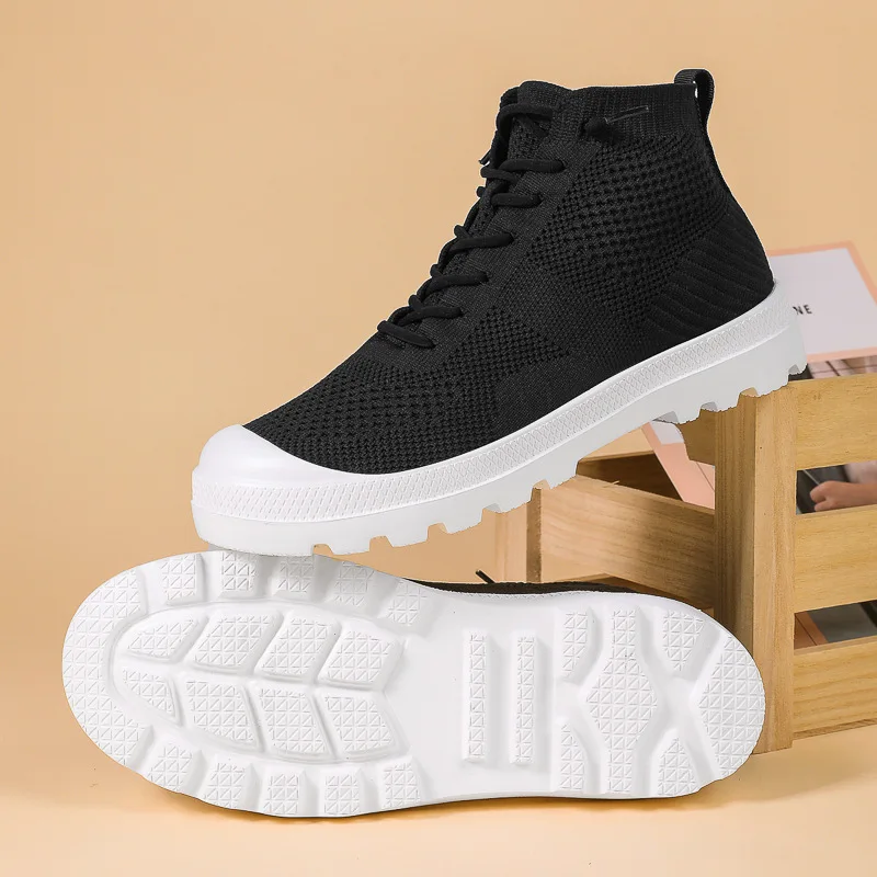 

Black White High-top Shoes for Men Women Breathable Weave Men's Ankle Boots Height-increasing Platform Boots Men botas de hombre