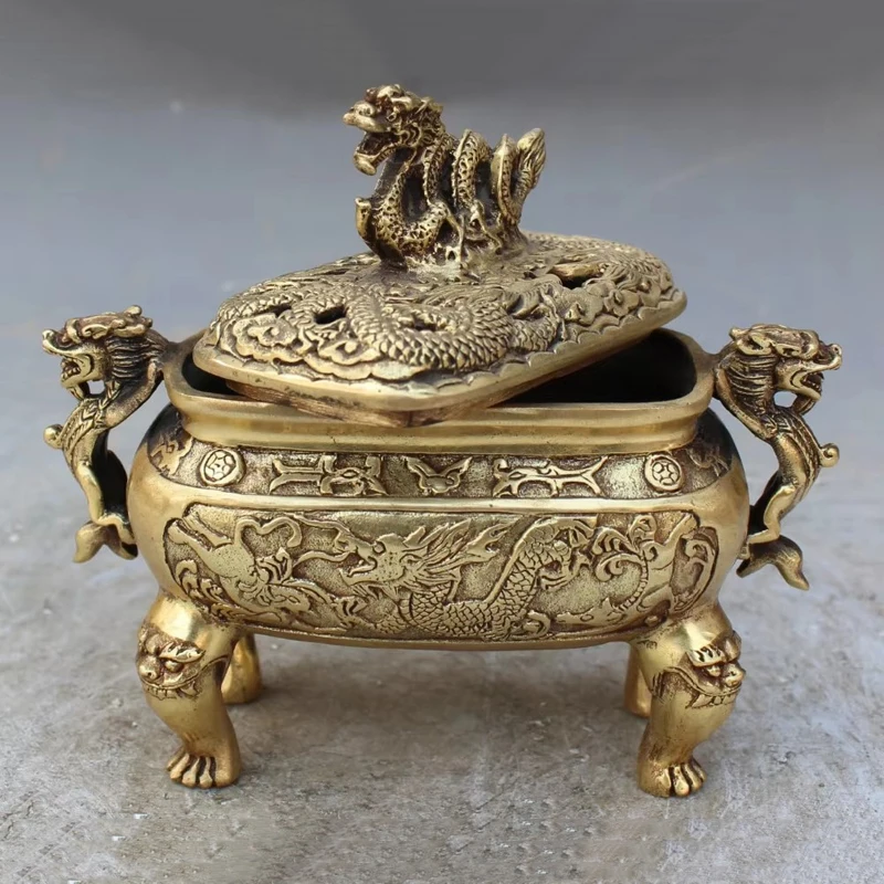 

Exquisite Chinese classical fine brass dragon statue incense burner ,censer Household gift decorations