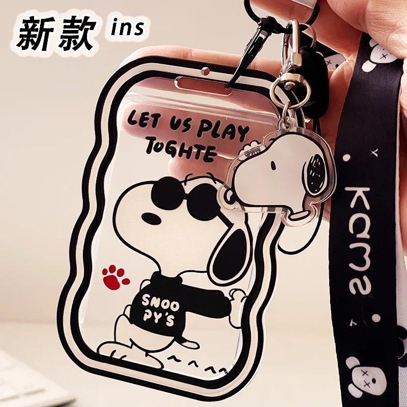 Snoopy Cartoon Transparent Campus Anti-Lost Card Cover ID Card Protector Keychain Student School Bag Pendant Gift Wholesale