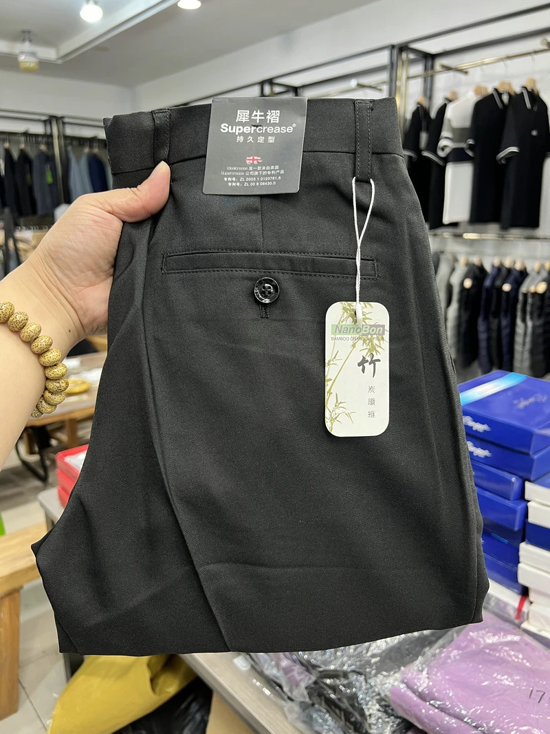 

Bla Casual Busin Dad Clothes Long Pants Polyester Fiber Trousers with Rhino Folded Crease Spring Autumn Season Sle