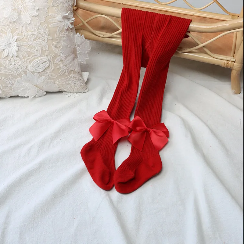 1-6Y Baby Girls Leggings Christmas Style Princess Kids Red Pantyhose Cotton Handmade Bow-tie Pitted baby Leggings for Children view 6
