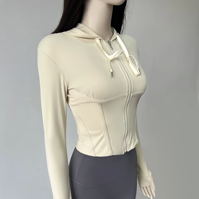 سترة قصيرة بغطاء للرأس للنساء للخريف واليوجا سترة رياضية للسيدات #1