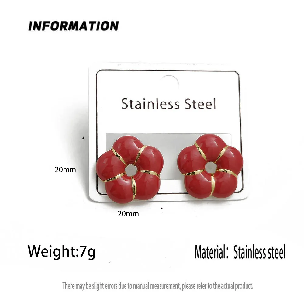 أقراط نسائية جديدة مطلية بالذهب عيار 18 قيراط من المينا الملونة على شكل زهرة خمس أوراق، من الفولاذ المقاوم للصدأ المقاوم للماء وغير يتلاشى، هدية الزوجة