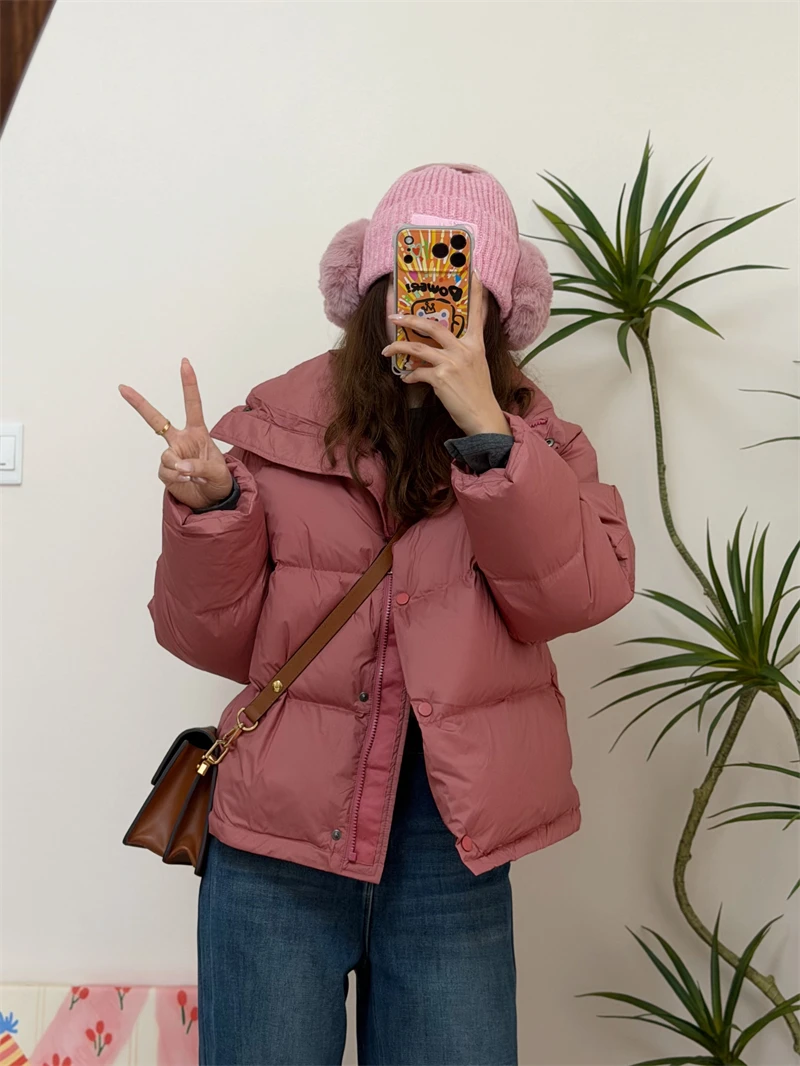 

Утепленная короткая куртка-пуховик с высоким воротником, корейский свободный крой, женская, с наполнителем из пуха и пера