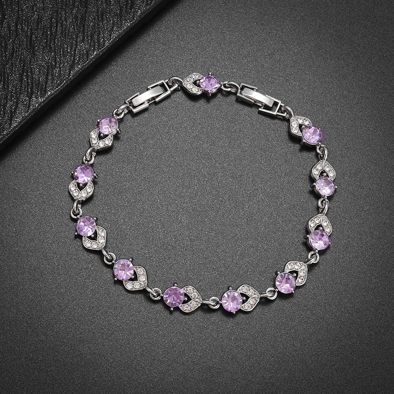 High Quality Niche Amethyst Zircon Flower Adjustable Bracelet for Women Fashionable and Elegant Birthday Party Jewelry Gift