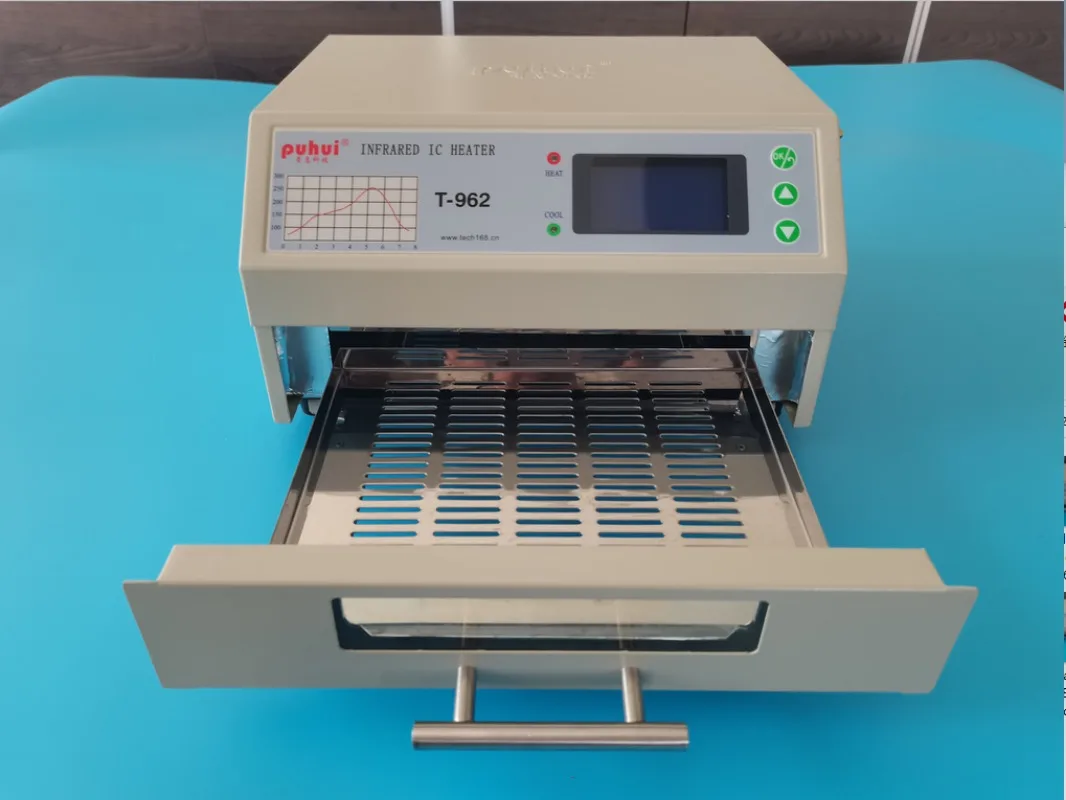 PUHUI T-962 Riscaldatore IC a infrarossi con canale di fumo Saldatrice a riflusso a infrarossi da tavolo BGA SMD SMT Stazione di saldatura di rilavorazione