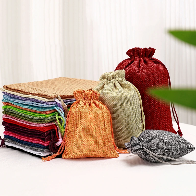 10 قطعة 10x14 سنتيمتر الجوت شنطة هدايا اليدوية الطبيعية حقيبة القطن الكتان هدية التعبئة والتغليف حقيبة تخزين المجوهرات حقيبة