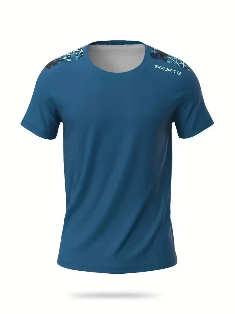 New 3D Printed Color Block Sports T Shirt Quick Dry Breathable Crewneck Top Fitness Running Training Wear for Adults