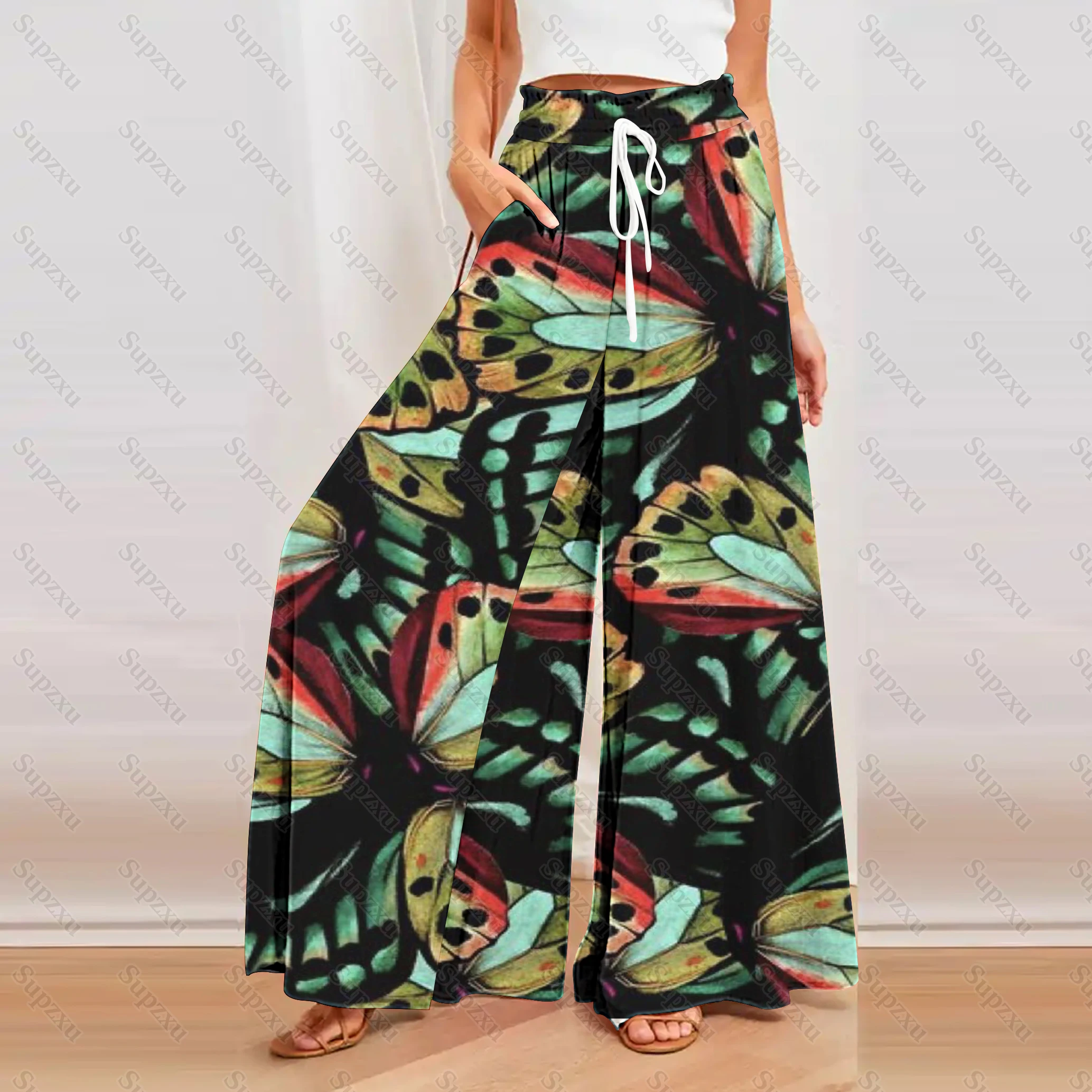 Summer women's outdoor sports pants Street Beachwear Fashion trend 3D digital printing pants Women's wide leg pants