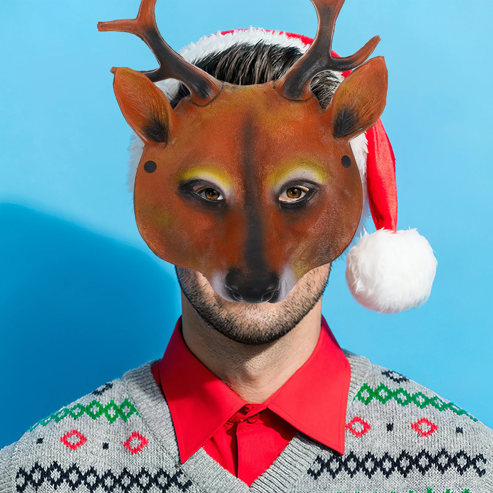

Costume Prop Mask Halloween Reindeer Cosplay Full Face Party Furry Animal Masquerade Dress Up Game Night Event Accessory Wear