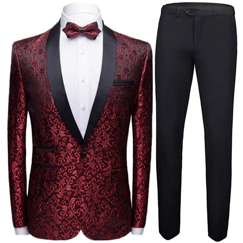 Coat Pants 2 Piece Suit Set Luxury Groom Wedding Dress Party High End Custom Slim Fit Lapel Blazer Jacket Men\'s Trousers