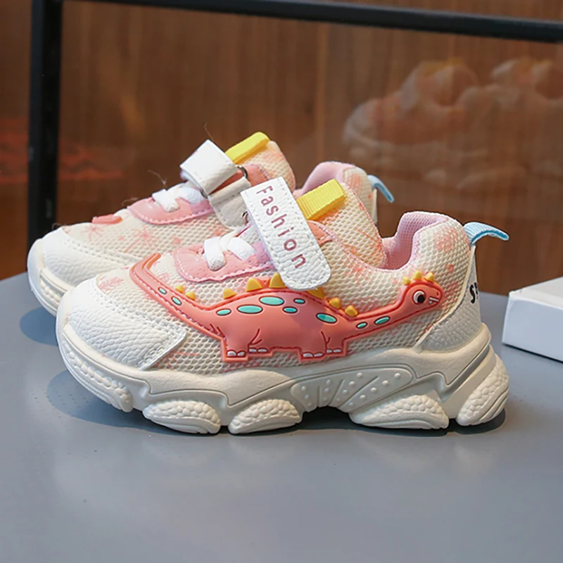 

Спортивная обувь с милыми героями мультфильмов для детей, дышащие детские кроссовки из искусственной кожи, кроссовки Dinasour для мальчиков и девочек, осенние кроссовки