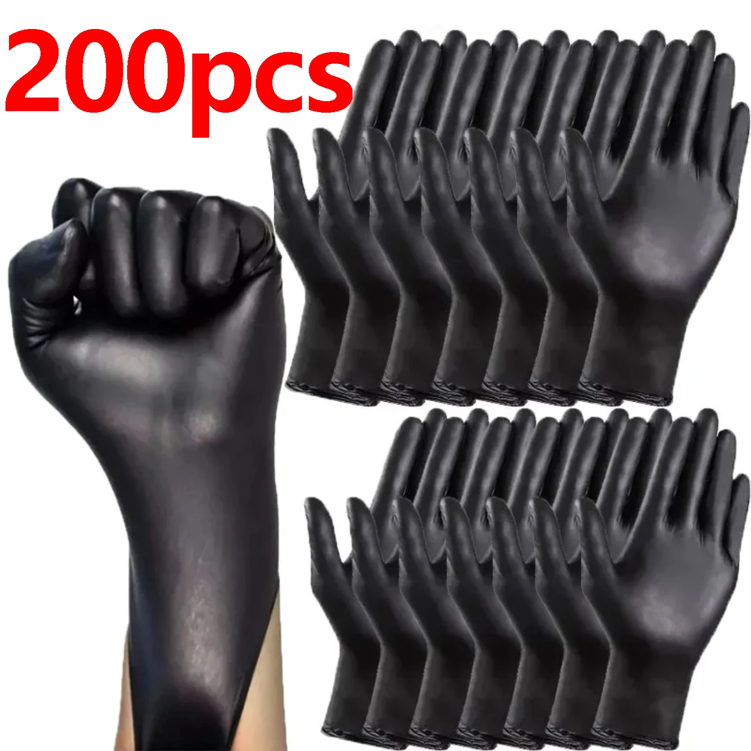 Guantes de nitrilo negros desechables, sin látex, resistentes al agua, duraderos, para cocina, procesamiento de alimentos, salón de belleza, tareas domésticas, 100/200 Uds.