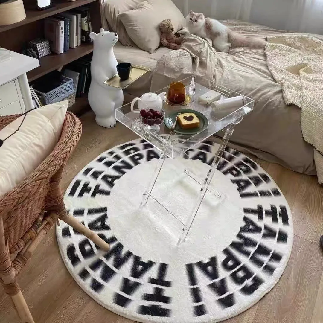 

INS Letter Round Rug,Children Carpet In The Living Room Soft Furry Round Carpet Kids Room Baby Rugs Cartoon Rugs for Bedroom