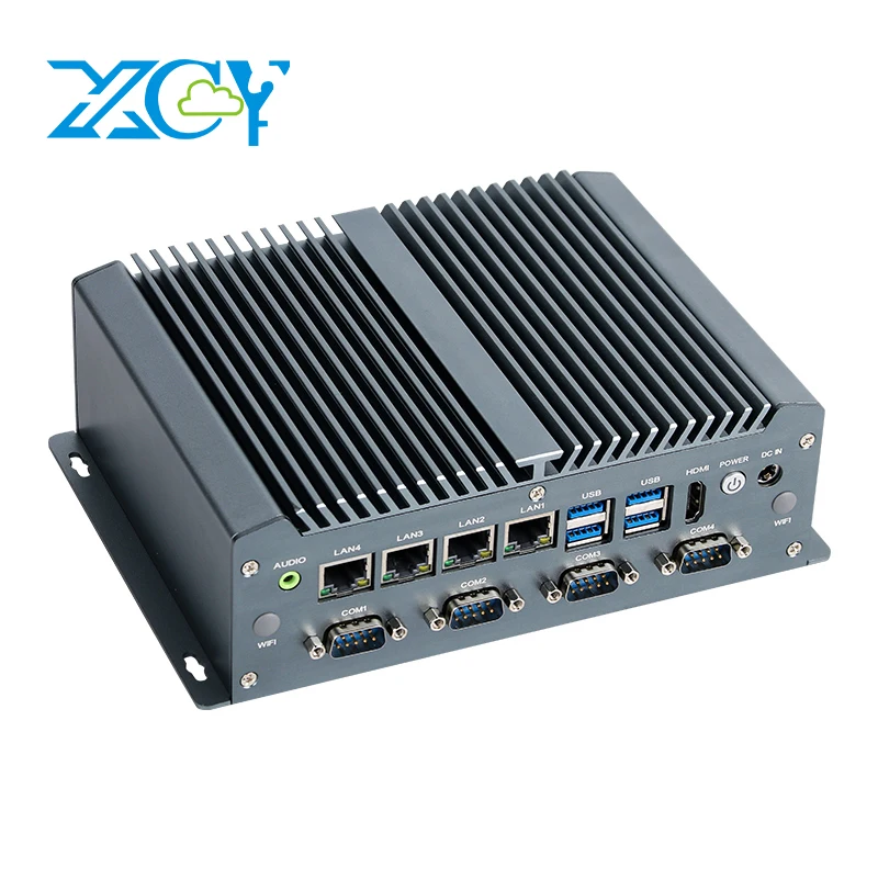 XCY Mini PC industrial i7-8565U 4x Intel i211AT Ethernet 6x COM 8x USB GPIO LVDS compatible con WiFi 4G Win10/11 entrada Linux DC9V-36V
