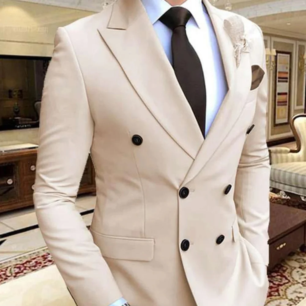 السترة + السراويل الراقية العلامة التجارية بلون رسمي عادية الأعمال مكتب مزدوجة الصدر دعوى قطعتين مجموعة العريس فستان الزفاف الطرف #2