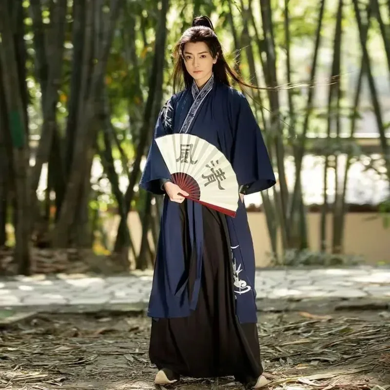 ملابس مسرح هانفو الصينية للرجال Wuxia Drama Cosplay كيمونو الأكمام الزي الصيني التقليدي القديم لجميع القديسين