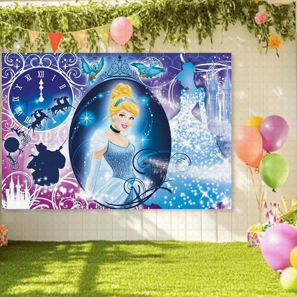 ديزني سندريلا قلعة الأميرة حفلة عيد ميلاد الديكور خلفية راية الفتيات التصوير خلفية الدعائم هدايا استحمام الطفل #3