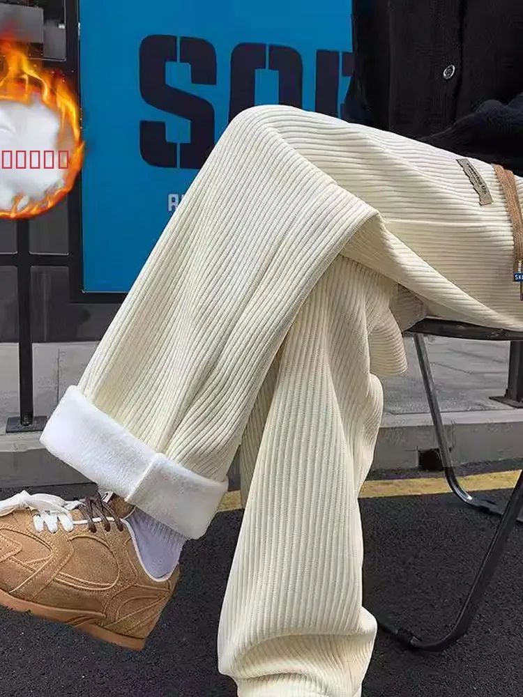 

Мужские зимние брюки из американского вельвета на флисовой подкладке, теплые повседневные прямые брюки, удобные свободные брюки для отдыха