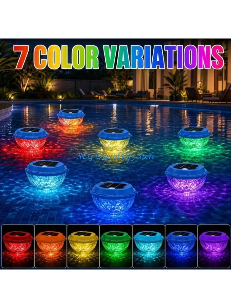 U75B Solar Pool Light with Floating Design, Faceted Shade and Automatic Light Control for Outdoor Water Feature Use