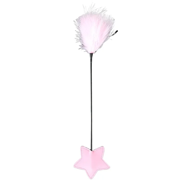 Pink leather five-pointed star leather paddle, pink plush erotic teaser stick, a dual-purpose prop.