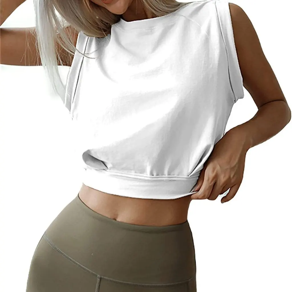 

Летняя женская модная однотонная футболка без рукавов с круглым вырезом, короткий дизайнерский топ