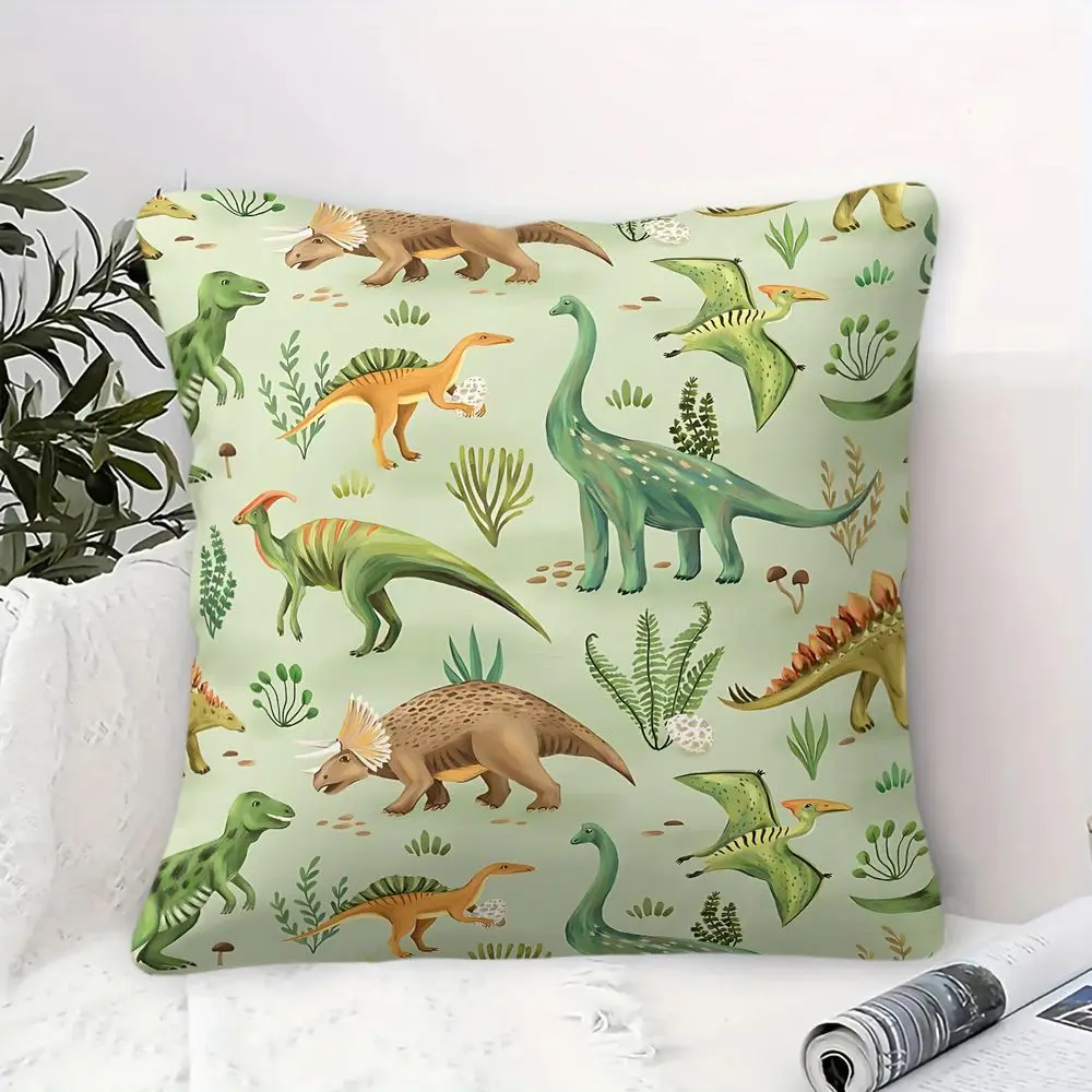 Dinosaur Print Throw Pillow Decorative Cushion 45x45cm Vivid Digital Printed Teen Room Decor Soft Sofa Bed Accent Pillow Cover