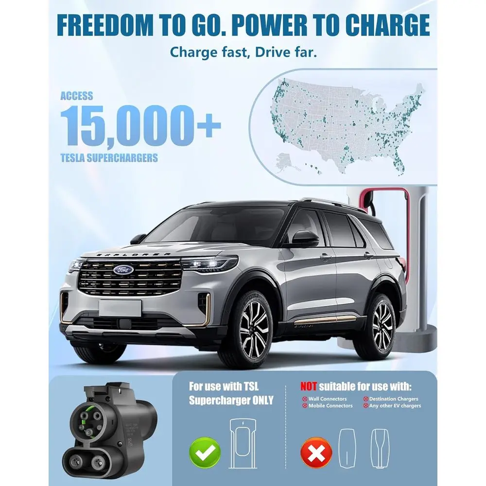 محول NACS إلى CCS، محول السيارة الكهربائية المتوافق مع شواحن Tesla Superchargers، Max 500A/1000V مناسب لسيارات Ford/VoIvo/GM EV (5 سنوات