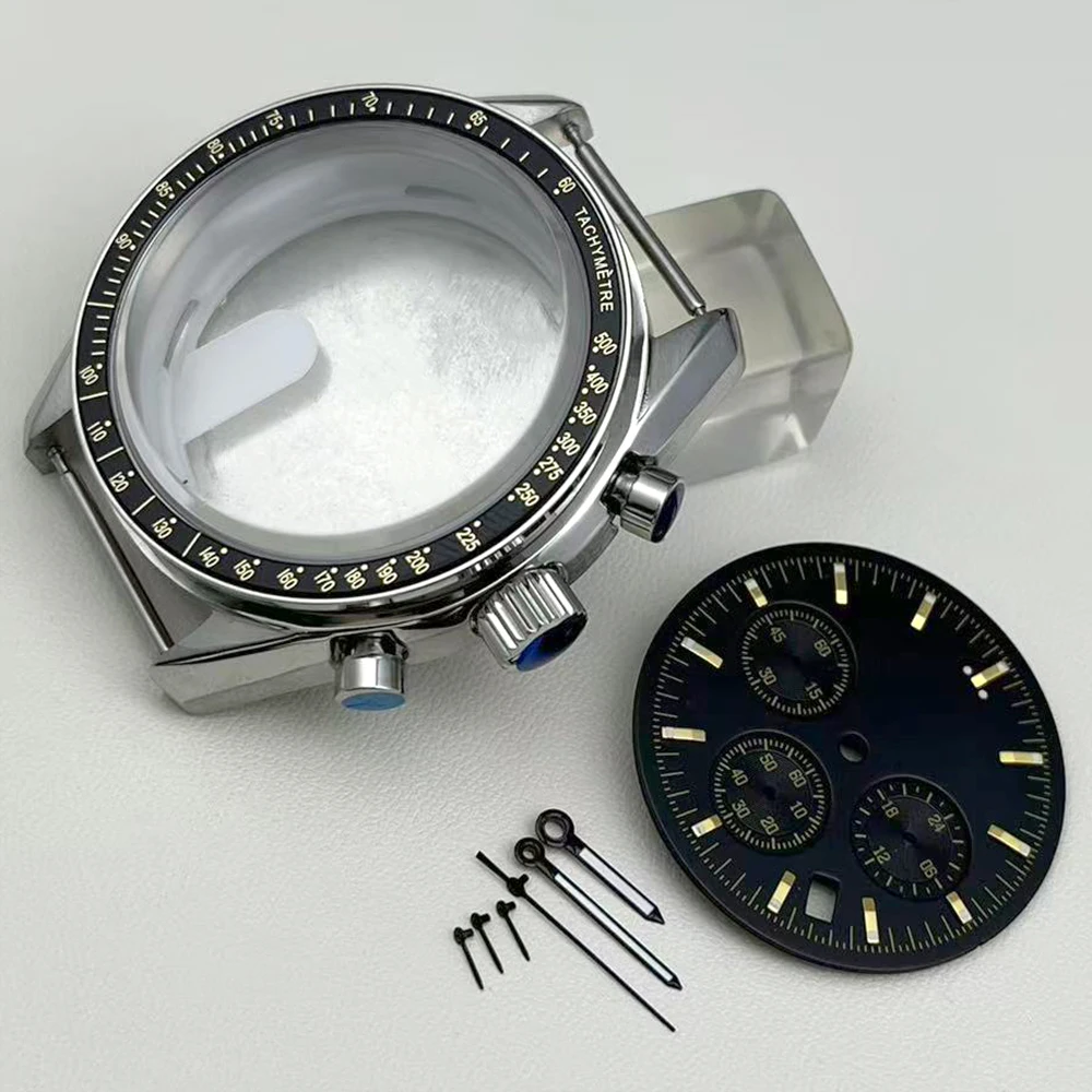 Stainless steel men's quartz watch case 39.7mm, 32.4mm luminous dial hands and multi-functional bezel watch accessories