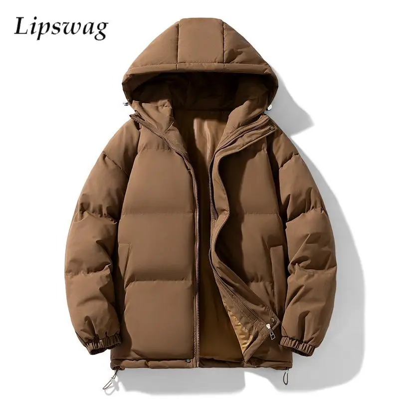 Fall Winter Warm Down Jackets Mens And Women Outdoor Casual Solid Color Zip-up Padded Cotton Jacket Coat Men Fashion Hooded Coat