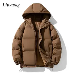 Fall Winter Warm Down Jackets Mens And Women Outdoor Casual Solid Color Zip-up Padded Cotton Jacket Coat Men Fashion Hooded Coat