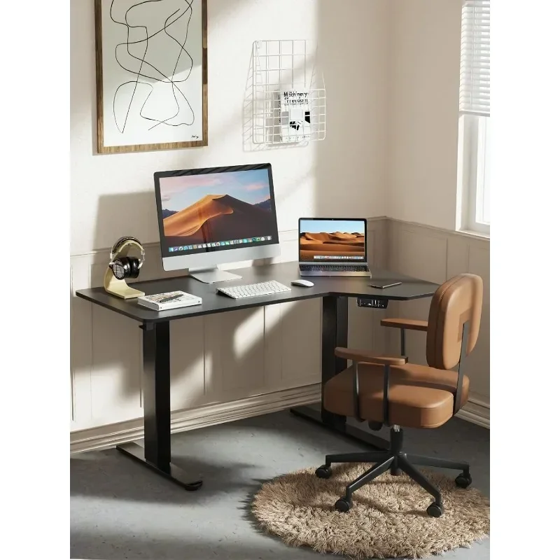 Electric standing desk, height adjustable sit-stand desk, L-shaped memory home desk, easy to assemble