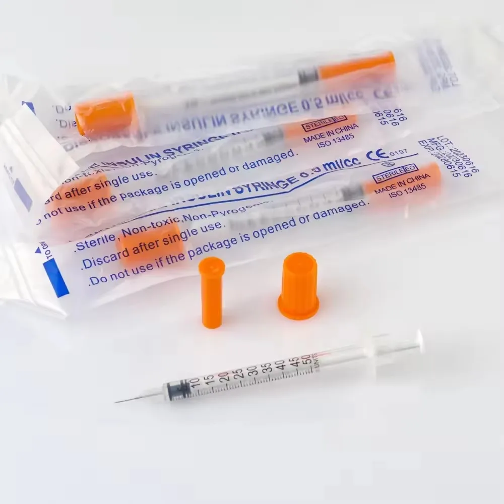 100Pcs/Box 0.5ml Veterinary Insulin Syringe 29G/30G/31G, Sterilized Disposable Needle, Individually Wrapped Pet Injector