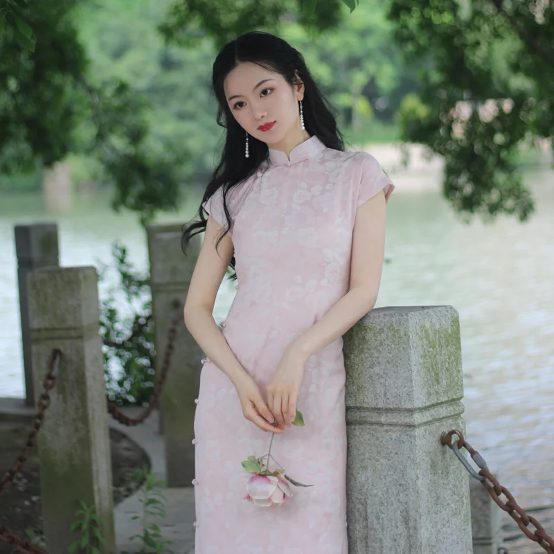 

ZiQin LingXiu Young Girl Daily Life ort Sve Floral Pattern Low Slit Vintage Sle Student Retro Chinese Sle