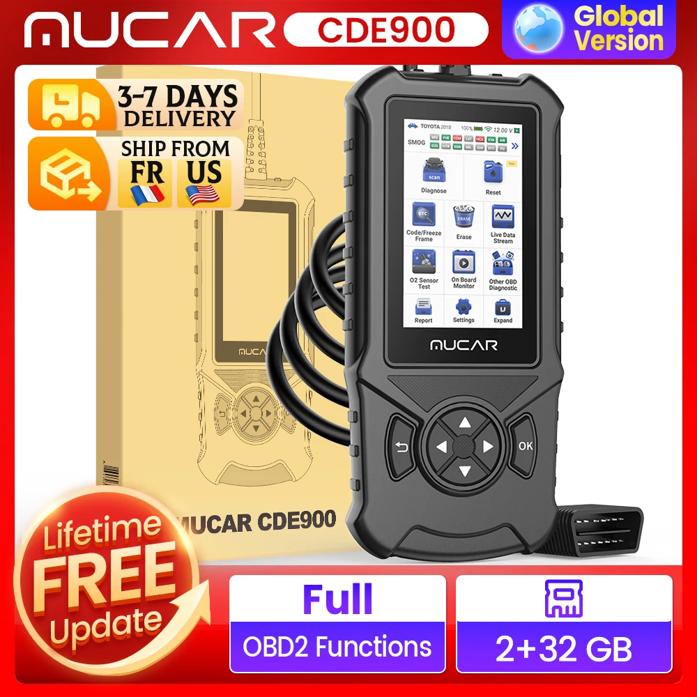 MUCAR CDE900 OBD2 Car Scanner Auto Diagnostic Tool ECM TCM ABS SRS 2+16G Code Reader OBD2 Automotive Diagnosis Wifi Free Update