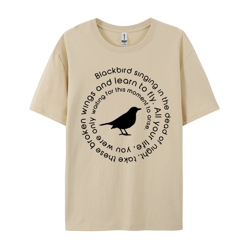 Blackbird Singing in The Dead of Cotton Top T-shirts for Male Hip Hop Tees Dominant Preppy Style Casual T-shirt