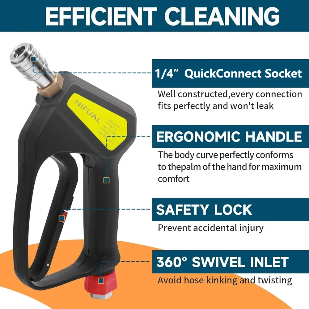 5075 PSI Replacement High Pressure Short Cleaning Gun Outdoor Car Wash Set Car Wash Gun ST-2300. Power Washing Trigger Spray Gun