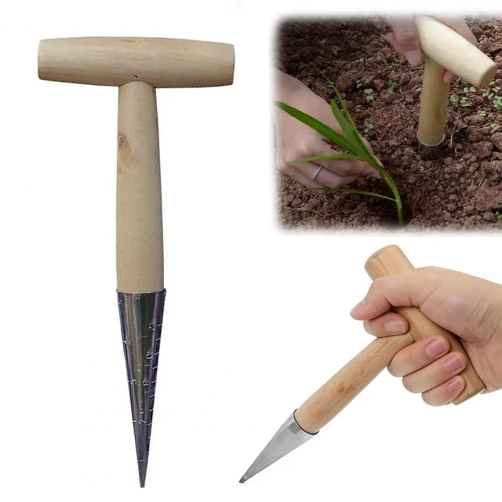Pflanzwerkzeug Gartensaatgut-Pflanzwerkzeug Pflanzlochgräber Handwerkzeug mit Holz-T-Griff Garten-Zwiebelpflanzer für Tulpen