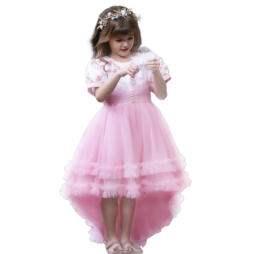 

Western Style Tail Princess Children Evening Party Wear Short Sleeve Kids Birthday Clothing For 6 Y Lovely Girls Tutu Dress