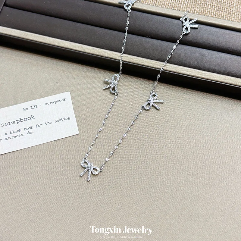 Point diamond bow necklace light luxury senior sense personality all match temperament necklace