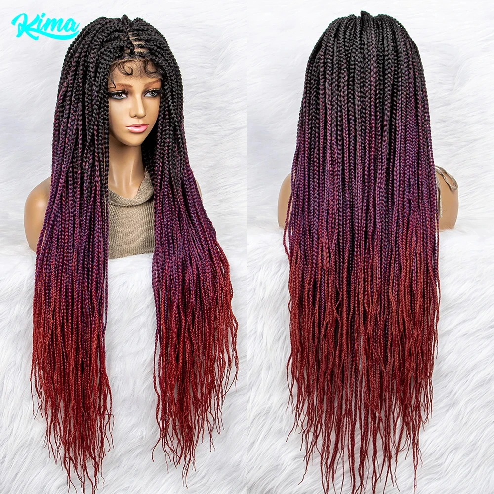 

Synthetic Gradient Color Braided Wigs Lace Front Wig With Baby Hair Lace Front Knotless Box Braids Wigs for Black Women