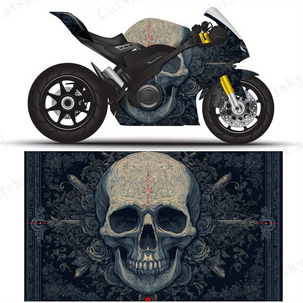 

Legend of Patterned Skull Motorcycle Vinyl Wrap, PVC Self-Adhesive Waterproof Motorcycle Sticker, Anti-Scratch Decorative Film f