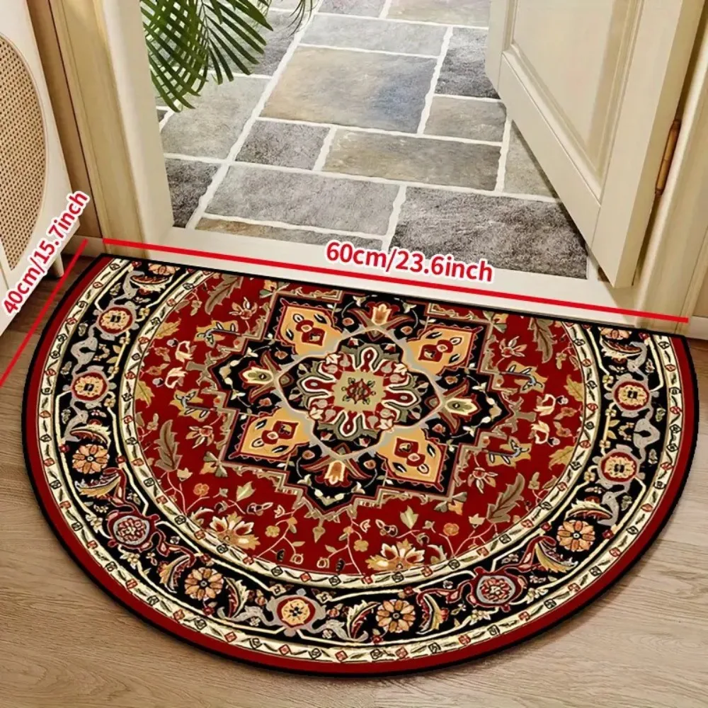 New Non Slip Half Round Doormat Boho Absorbent Welcome Rugs Floral Pattern Washable Entrance Door Mat Indoor Outdoor