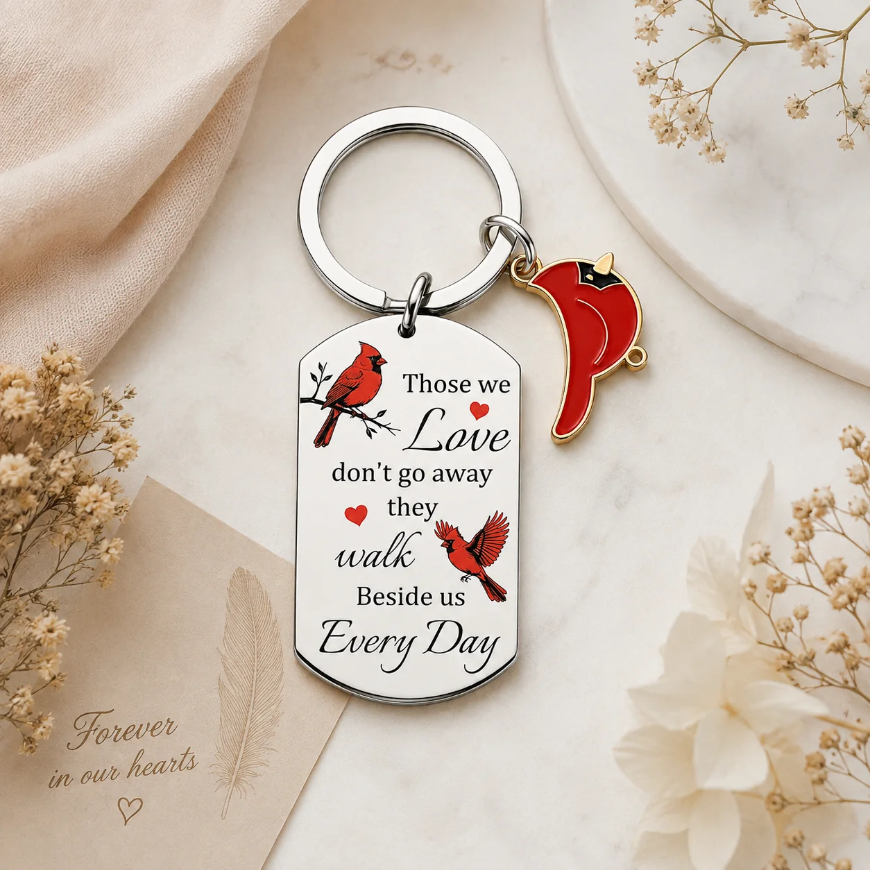 Cardinal  Memorial Keychain Red Bird Charm Bag Pendant Sympathy Remembrance Birthday Xmas Thanksgiving Holiday Gift