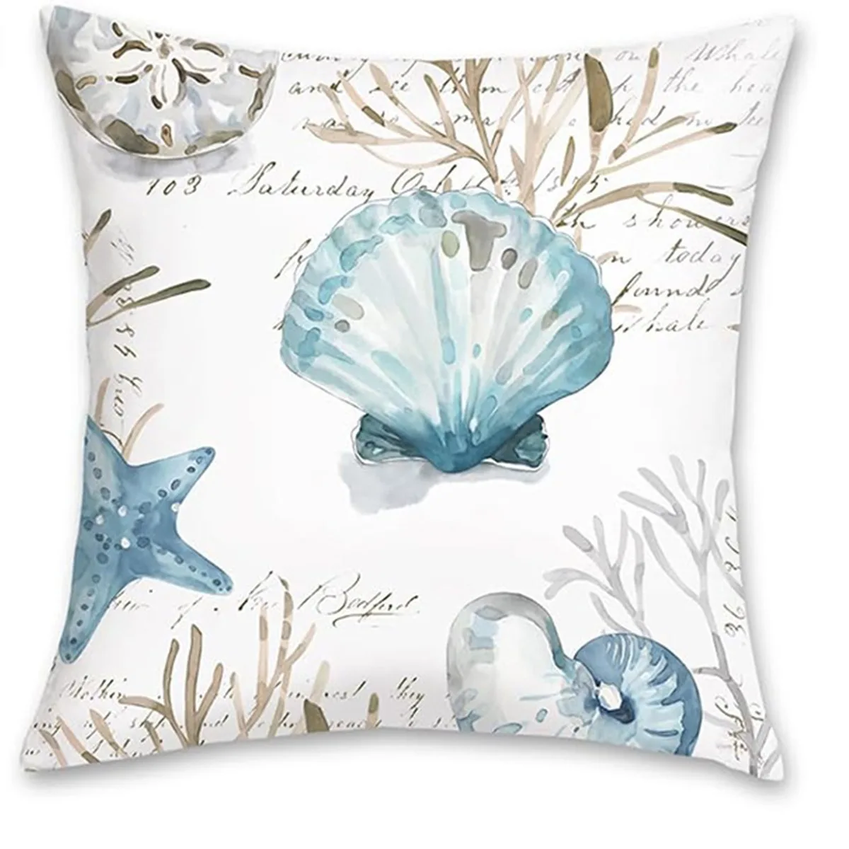 

Nautical Ocean Shell Starfish Cushion Cover Peach Skin Decorative Pillowcase for Beach House Sofa Living Room Home Decor 1PC