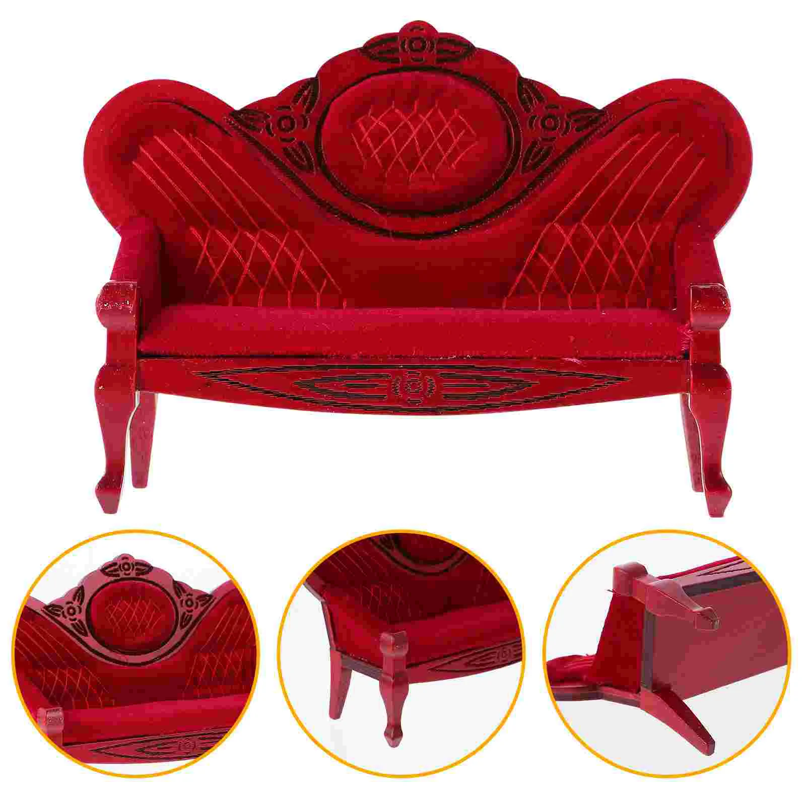 

Mini Dollhouse Retro Furniture Carved Sofa Miniature Model ( Color) Vintage Delicate Decorative Tiny Sponge Study Room