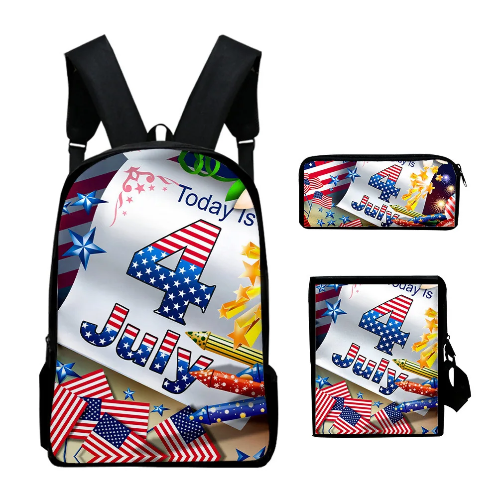 Harajuku Popular Independence Day 3D Print 3pcs/Set pupil School Bags Laptop Daypack Backpack Inclined shoulder bag Pencil Case