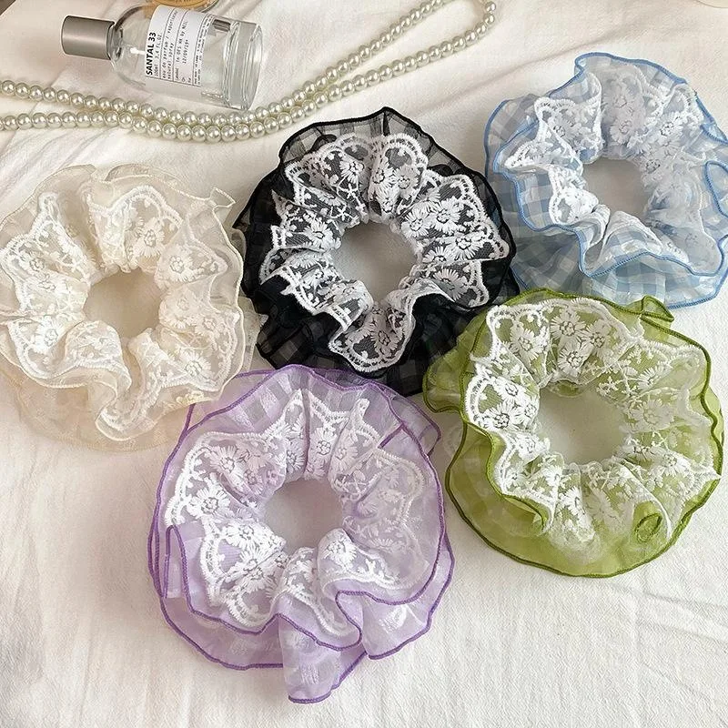 

New Women Extra Large Lace Elastics Hair Band Four-layer Fresh Scrunchies Lady Hair Ties Girls Ponytail Holder Hair Accessories