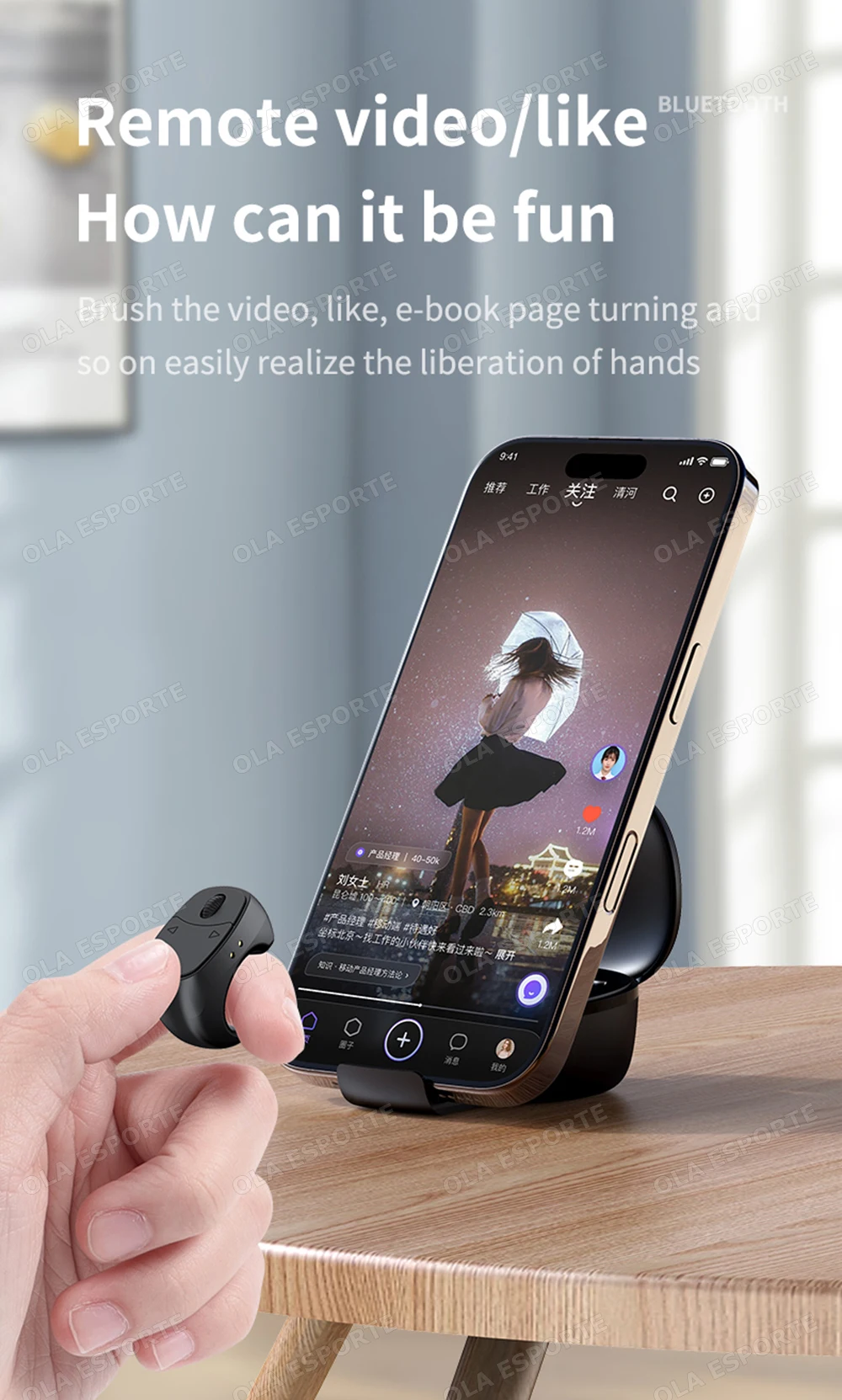 Fernbedienung Kabelloser Bluetooth-Rollring für Fingerspitzen, tragbare mobile Maus, Video-Automatik-Seitenwechsler, Browsing-Ring R12 – Detail 8