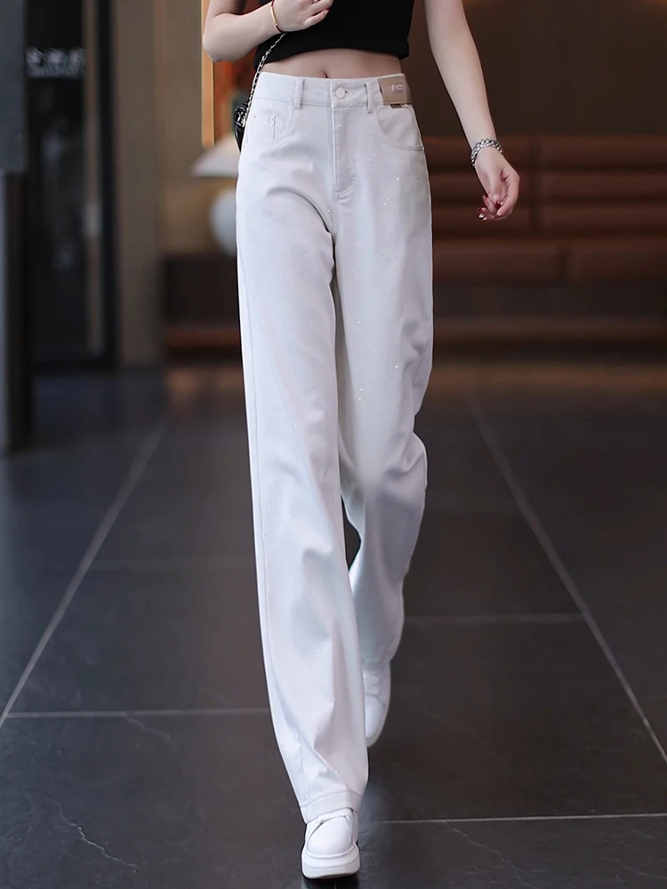 

Slim Wide Leg Denim Jeans Women's Casual High Waist Slimming Loose Straight Cut Jeans Spring Autumn New Style Korean Style